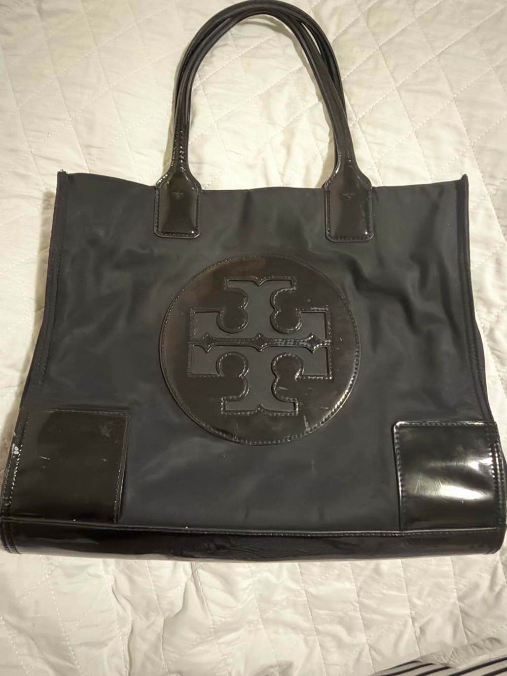 Tory Burch Black Patent Trim Logo Tote